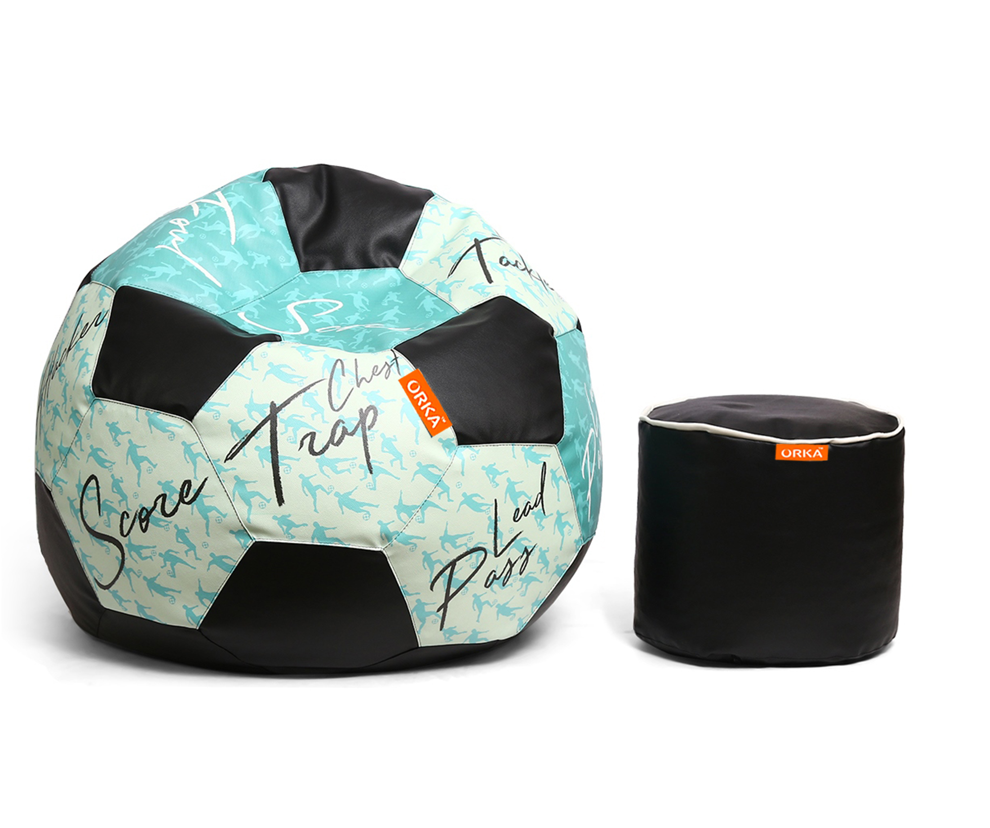 Orka Digital Printed XXL Foorball With Mathching Footstool Filled Bean Bag With Beans (FB41 Multicolor)